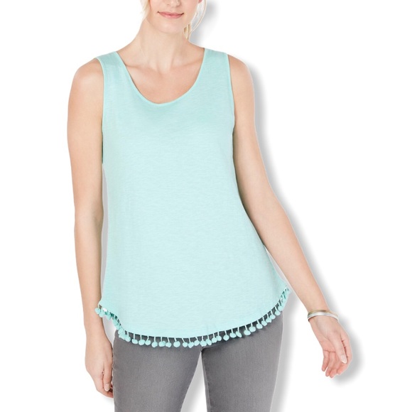 Charter Club Cotton Pom Pom-Trim Tank Top - Picture 1 of 4